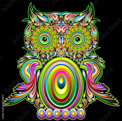 Owl Psychedelic Popart - Gufo Psichedelico Decorativo - Vector
