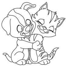 Outlined Puppy And Kitten