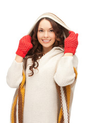 Canvas Print - beautiful woman in mittens