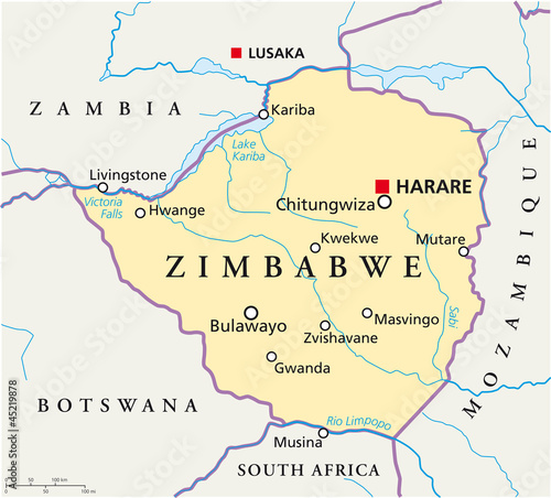 Board z aluminiowym obramowaniem Mapa Zimbabwe (mapa Zimbabwe)