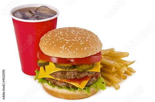 Board z aluminiowym obramowaniem Burger, frytki i cola