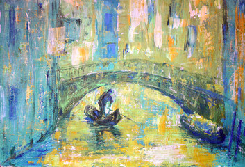 Wall Mural - A view of the canal with boat and bridge in Venice