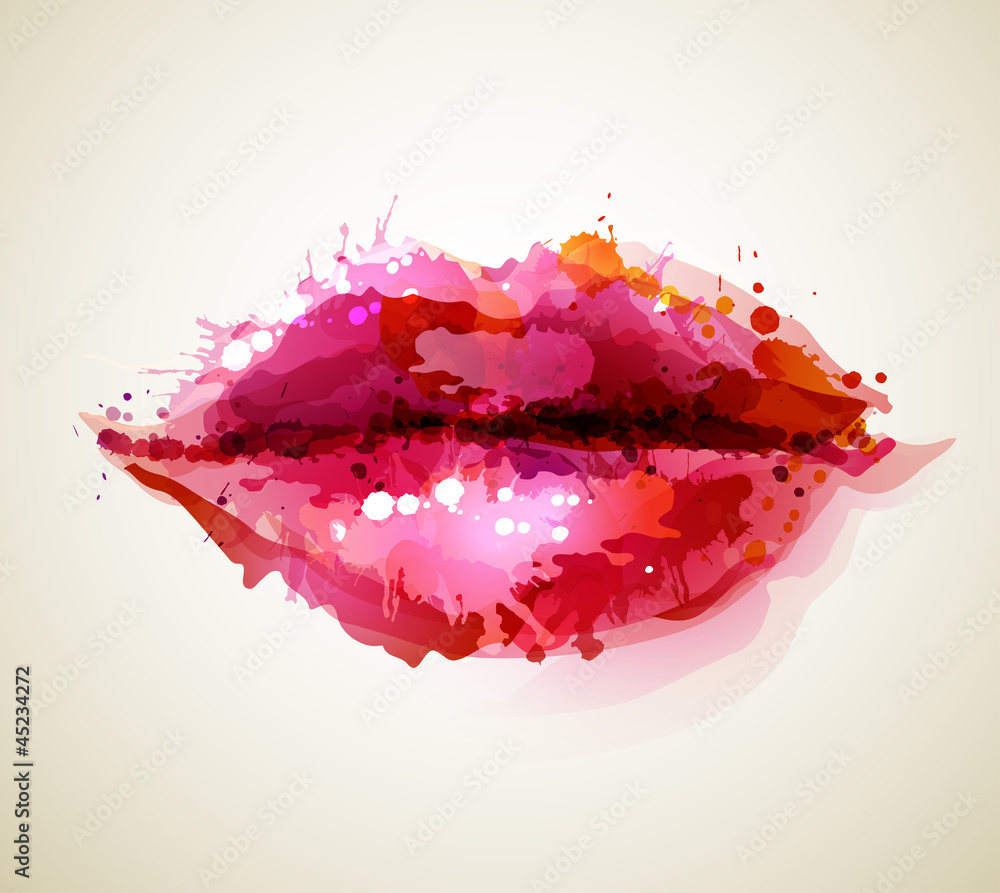 Beautiful womans lips formed by abstract blots - obrazy, fototapety, plakaty 