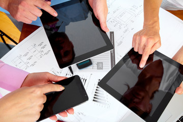 Aufkleber - Business people group working with laptop.