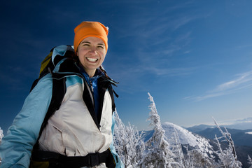 Sticker - Hiker in winter mountains