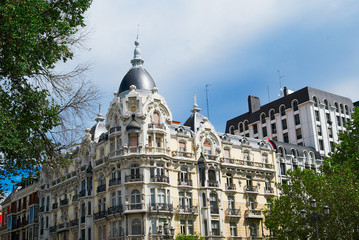 Historic buildings with lace fronts of Madrid