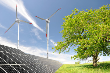 solar energy panels and wind turbines