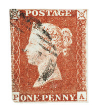 Victorian GB Penny Red Mail Stamp On White, Circa 1845