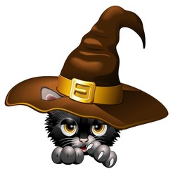 Halloween Kitten Witch Cartoon Gattino Cappello Strega