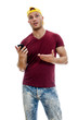 © M-Production - Cool handsome guy with mobile phone. Isolated on white