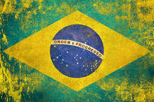 Brazil Flag On Grunge Concrete Wall