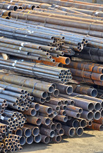 Stacked Rusty Steel Pipe Ready For Shipment