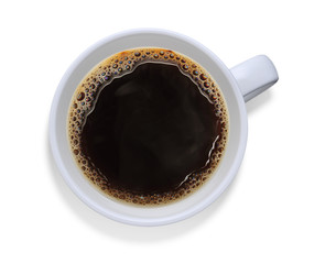 Wall Mural - Top view of a cup of coffee, isolate on white