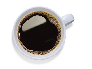 Wall Mural - Top view of a cup of coffee, isolate on white