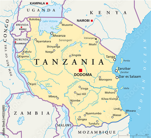 Fototapeta na szkło Tanzania map (Tansania Landkarte)