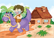 a boy riding on dinosaur 
