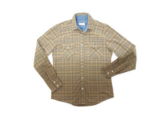 Men's sleeved plaid cotton brownshirt