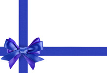 Blue Ribbon Bow Like A Gift On White Background