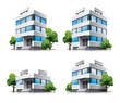 Four cartoon office vector buildings with trees