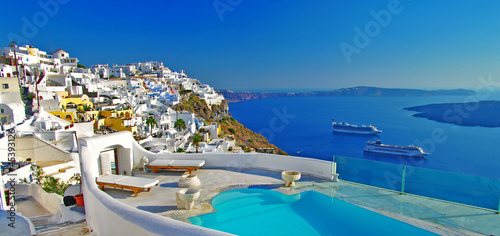 Board z aluminiowym obramowaniem Luksusowe wakacje - Santorini