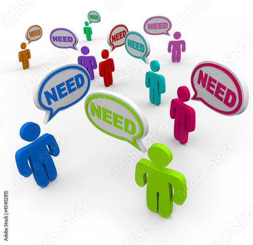 Fotografía Needy People Customers Talking Speech Bubble Words