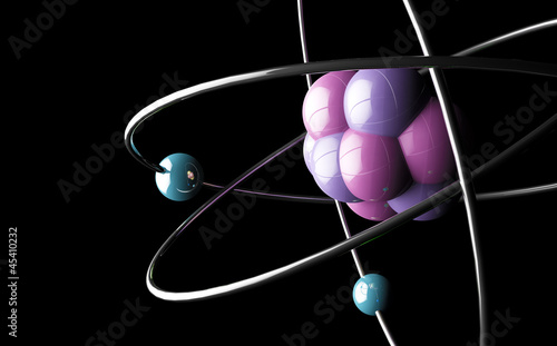Board z aluminiowym obramowaniem 3d obraz atomu.