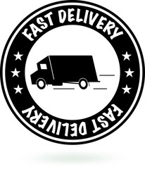 Fast Delivery Sign. Round Black Stamp.