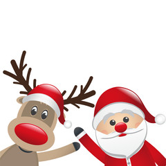 Poster - reindeer and santa claus wave