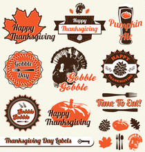 Vector Set: Retro Thanksgiving Day Labels And Stickers