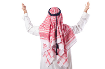 Arab man praying on the white