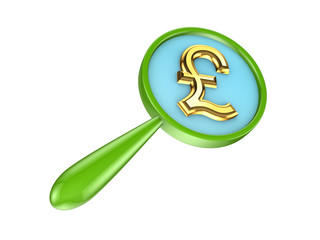 Sticker - Green loupe and golden pound sterling sign.