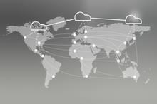 Gray Wolrd Map With Social Network And Cloud Computing