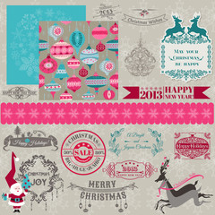 Wall Mural - Scrapbook Design Elements - Vintage Merry Christmas and New Year