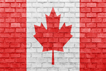 Wall Mural - Canada flag on a brick wall