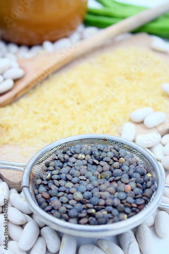 Lentilles Vertes Riz Haricots Blanc Sec Buy This Stock Photo