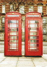 Two Famous  Red Public Phone Cabins In London