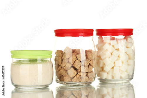 Jars With Brown Cane Sugar Lump White Crystal Sugar And White