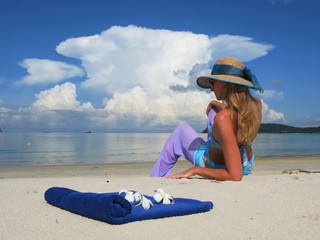 Wall Mural - Young woman on a beach of Langkawi island, Malaysia