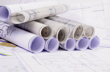 Poster - Architectural plans of the old paper ,tracing paper