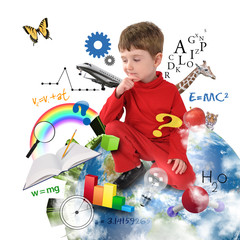 Wall Mural - education school boy thinking on earth