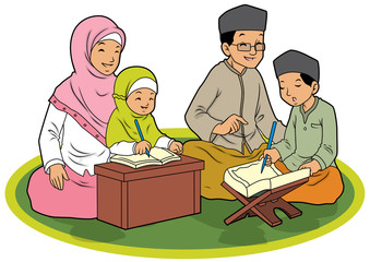 Indonesian Family muslim learning Koran