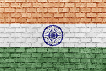 Wall Mural - India flag on a brick wall