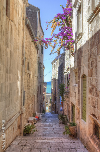 Obraz na płótnie canvas trzyczęściowy "tryptyk" Ulica korcula, wyspa Korcula, Chorwacja