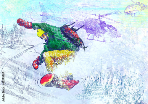 Board z aluminiowym obramowaniem Sporty zimowe - snowboard na deskę ratunkową (oryginalny rysunek)