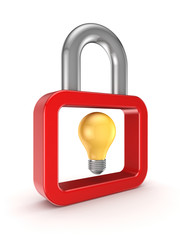 Sticker - Yellow lamp and red lock symbol.