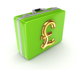 Poster - Green suitcase with golden pound sterling sign.