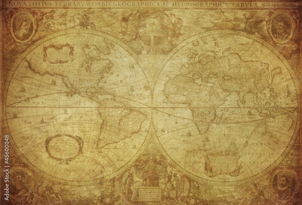 vintage map of the world 1630.. - obrazy, fototapety, plakaty 