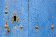 Old Blue Door With Rusty Latch.