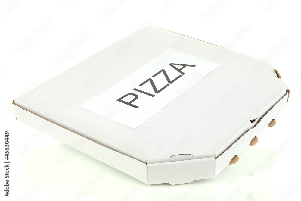 closed box with pizza isolated on white