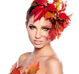 Wall Mural - Autumn Woman. Beautiful creative makeup